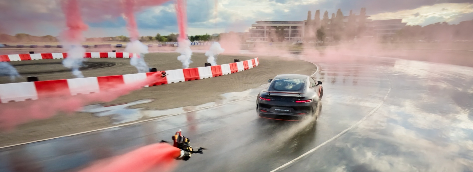 Mercedes-AMG car catwalk launch and drone racing circuit technical production