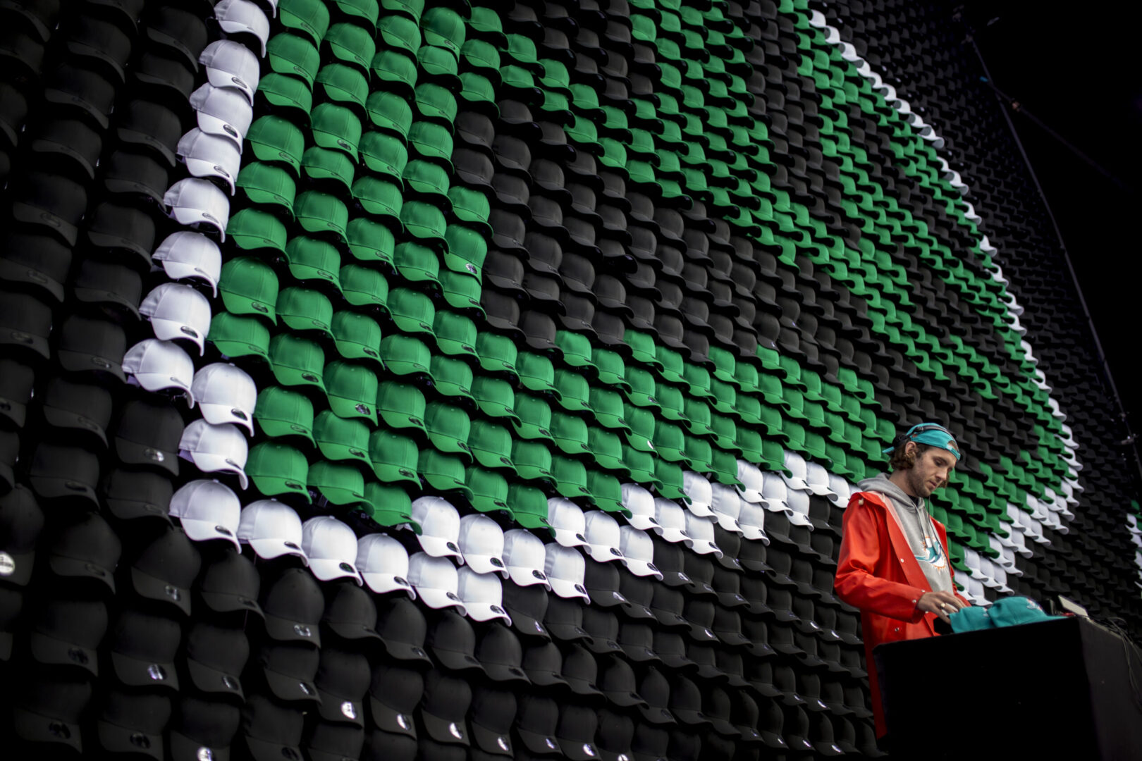 New Balance brand activation event scenic build and cap display wall
